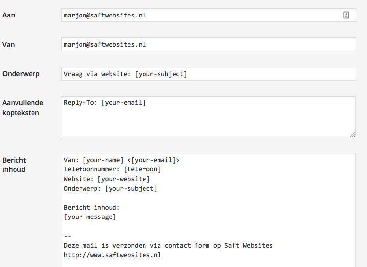 contact form 7 instellingen reply to